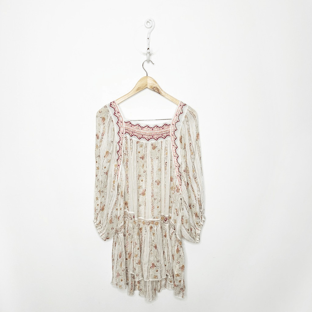 Free People Dance The Magic Tunic Top oversized embroidered semi sheer womens XS